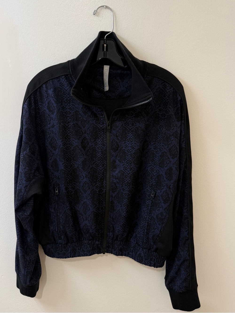 Athleta Navy and Black Snake-Print Bomber Jacket - Size S